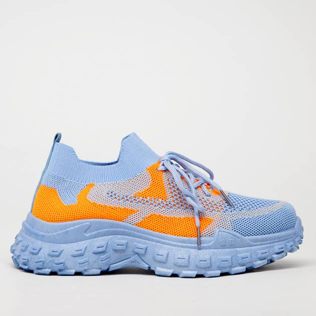 Лёгкие кроссовки из текстиля ярко-голубого и оранжевого цветов